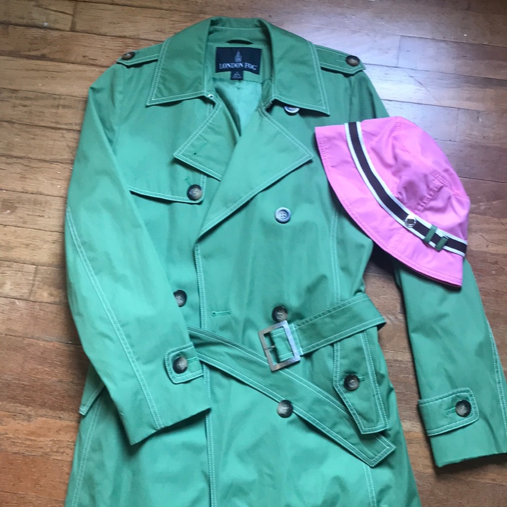 Olive Green London Fog RainCoat WITH Coach Hat